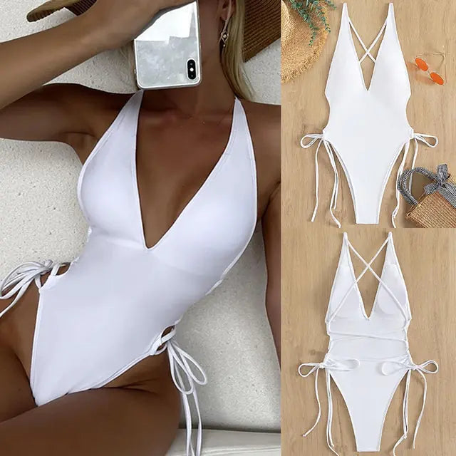 Traje de baño de una pieza con cordones: elegancia en trajes de baño