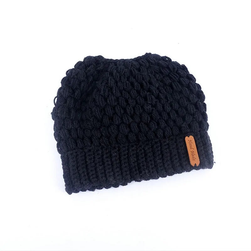 Gorros de cola de caballo de punto de invierno para mujer