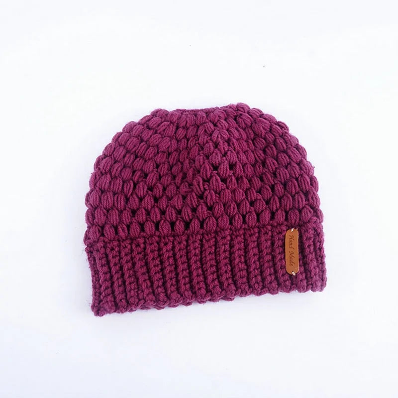 Gorros de cola de caballo de punto de invierno para mujer