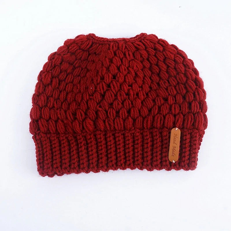 Gorros de cola de caballo de punto de invierno para mujer