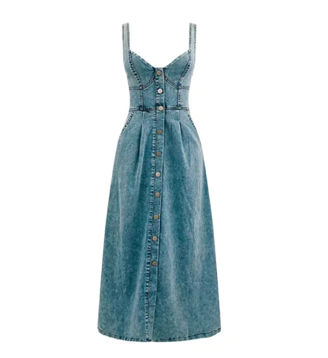 Denim Buckle Midi Dress