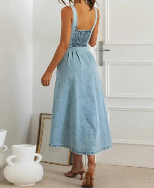 Denim Buckle Midi Dress