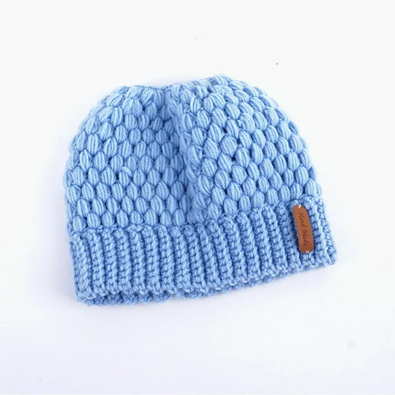 Gorros de cola de caballo de punto de invierno para mujer