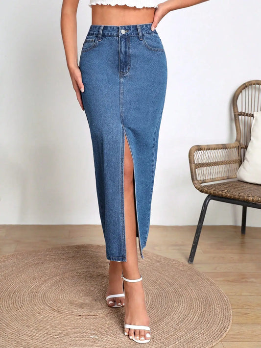 Split Thigh Denim Skirt