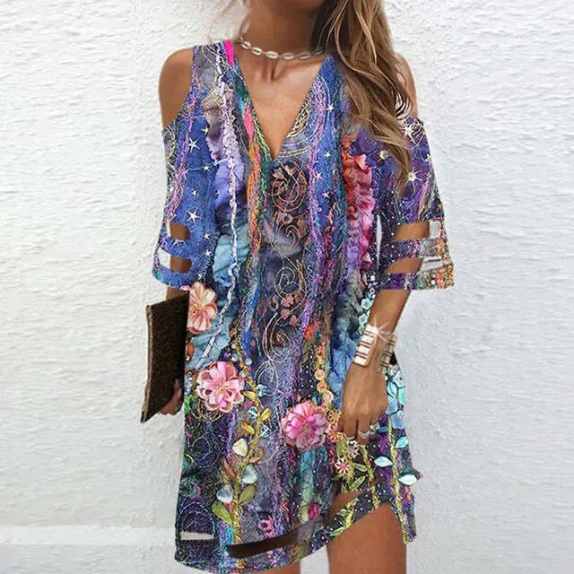 Vestidos teñidos anudados de verano con cuello en V
