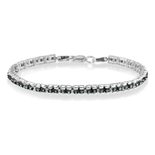 Pulsera de tenis de 7" con doble eslabón y diamantes de talla rosa de 1,0 quilates con rodio negro sobre plata de ley 925 (color azul, claridad I1-I2)