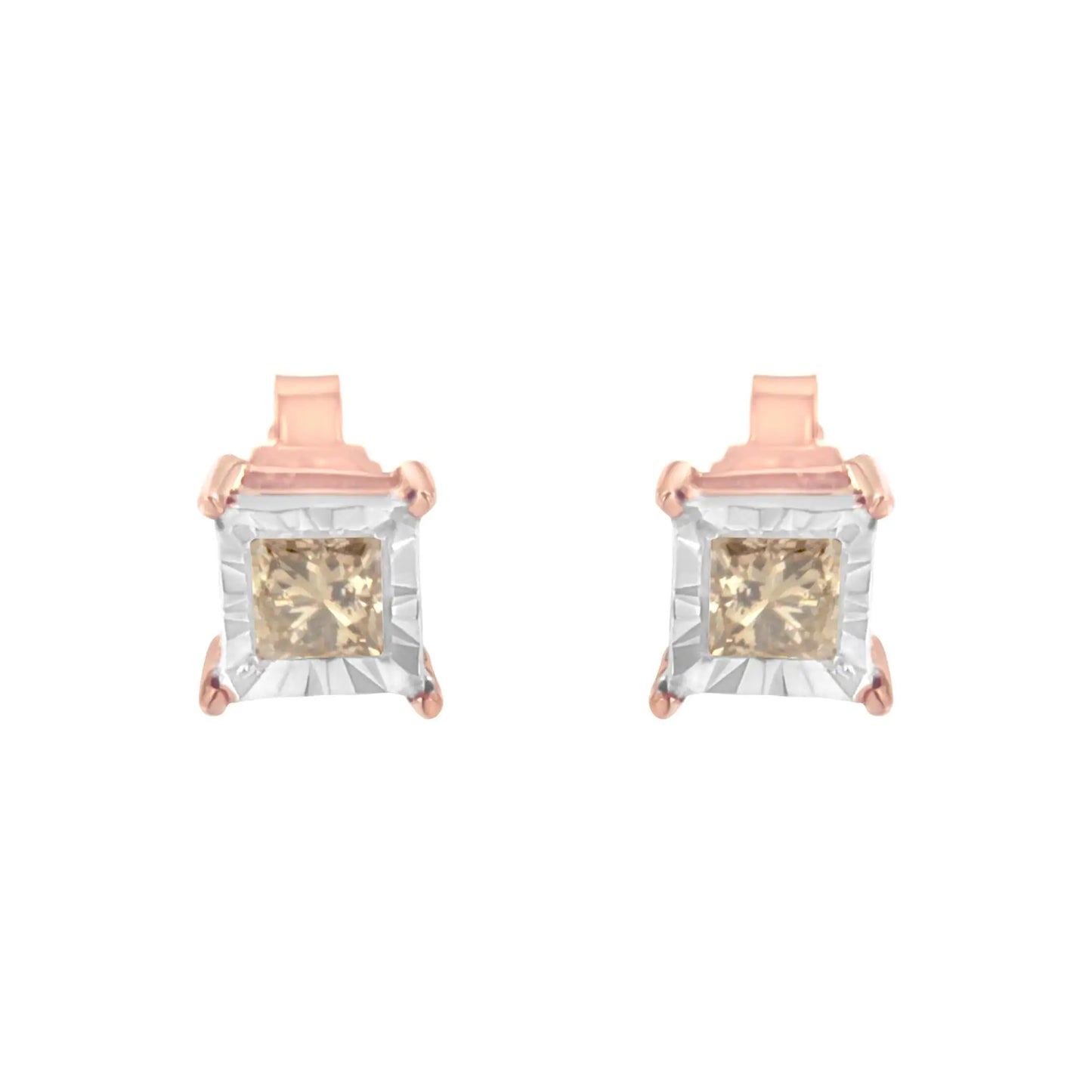 14K Rose Gold Plated Diamond Earrings