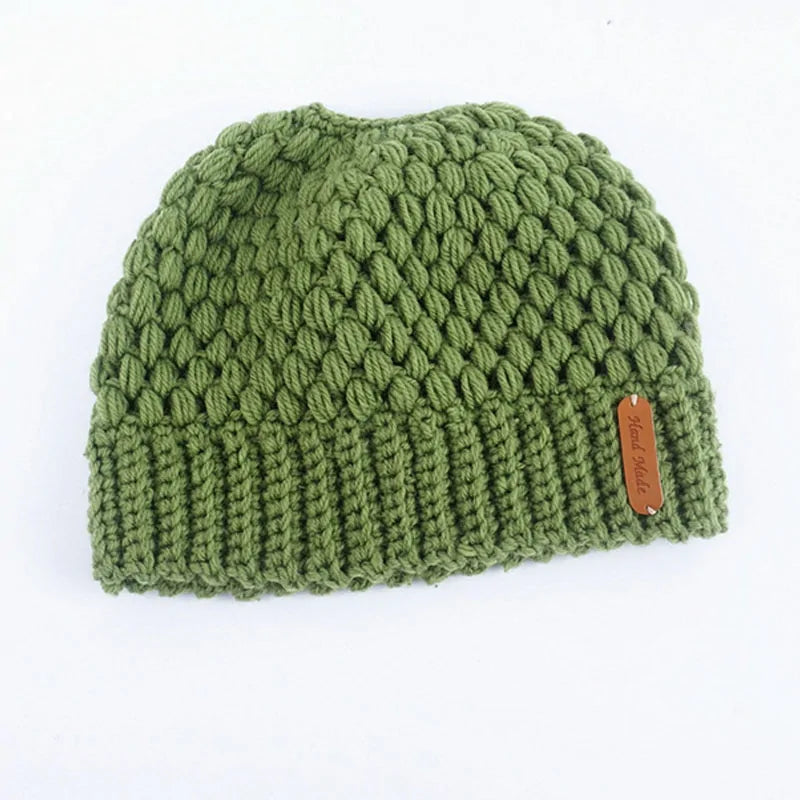 Gorros de cola de caballo de punto de invierno para mujer