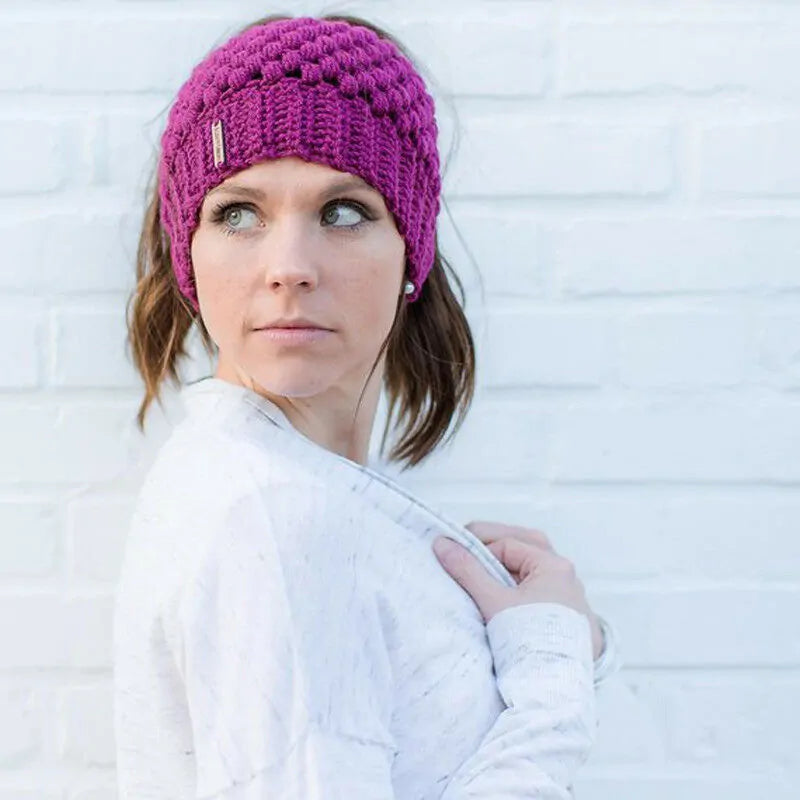 Gorros de cola de caballo de punto de invierno para mujer